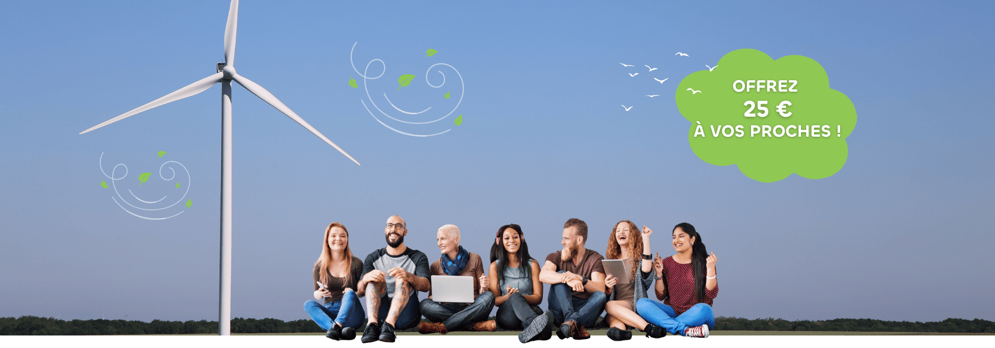 parrainage-zephyr-energie-locale Illustration parrainage Zephyr Énergies Locales – groupe de personnes devant une éolienne